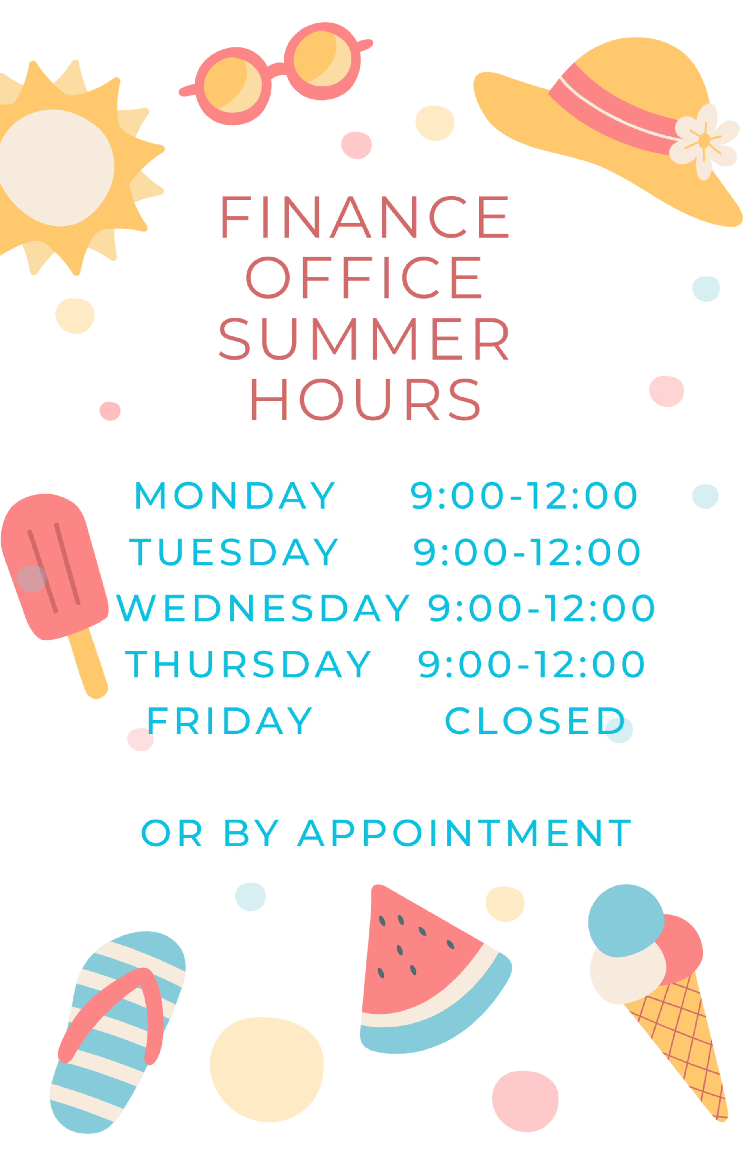 Finance Office Summer Hours 1