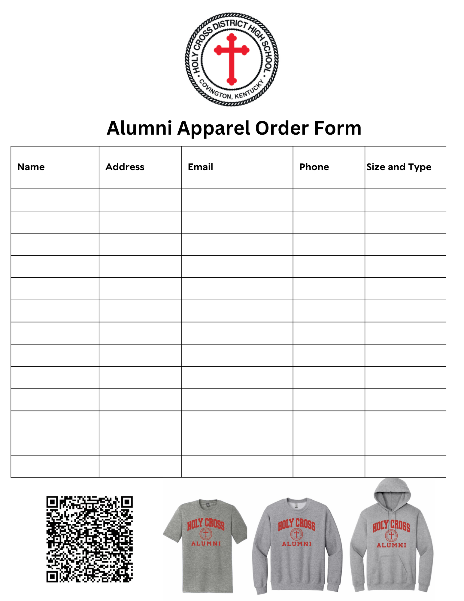 Alumni Apparel Order Form