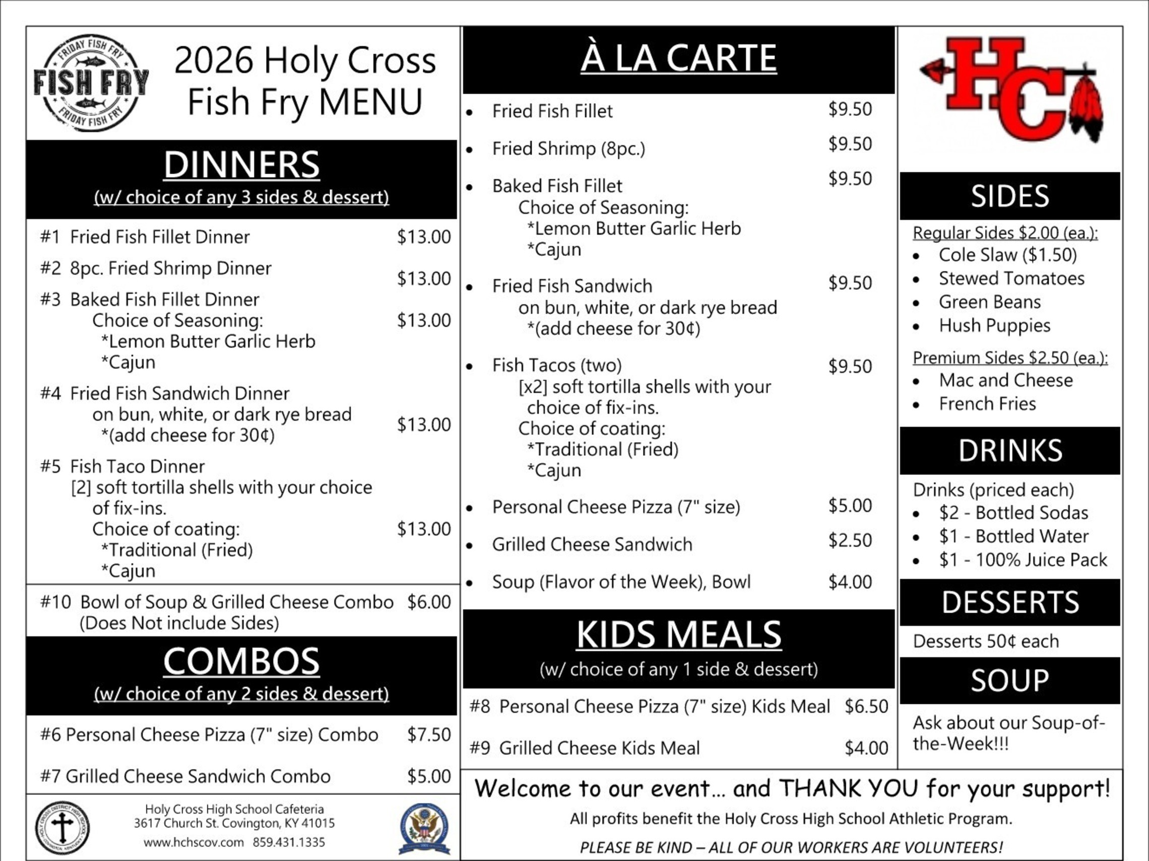 HCHS Fish Fry   Menu